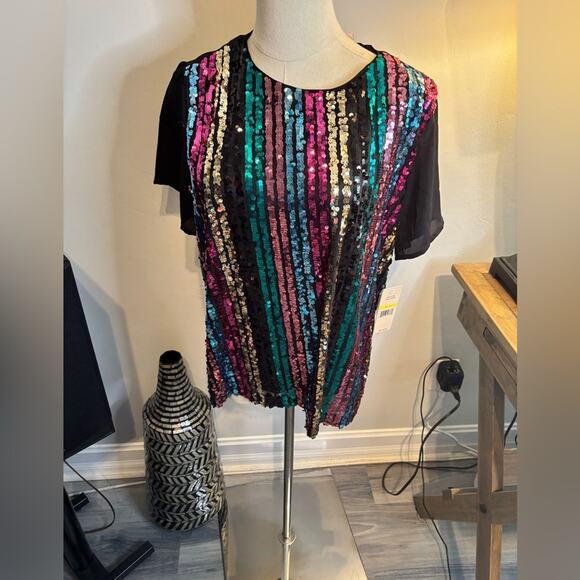 Nanette Laporte NWT Sequin Striped Women's Top - Picture 4 of 7